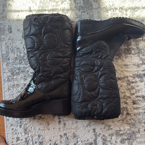 Coach Cantina black quilted patent wedge platform winter boots mid calf 8B - Picture 11 of 15
